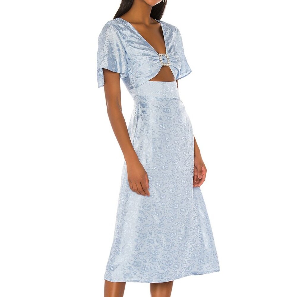 Song of Style French Blue Floral Midi Dress Pearl Detail Size S